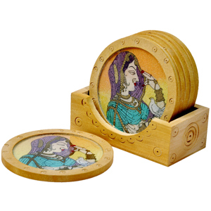 Little India Gemstone Painting Wooden Tea Coasters Gift -111