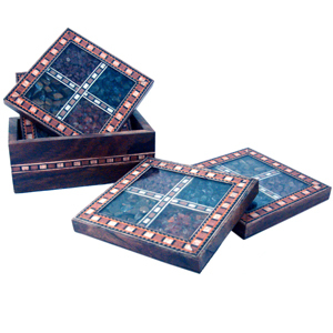 Little India Antique Design Gemstone 4 Tea Coaster Set -198