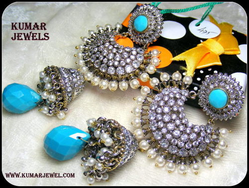 FIROZA DROP JHUMKI EARRINGS.