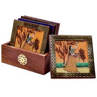 Little India Gemstone Painting Pure Brass Tea Coasters Gift 112