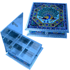 Little India White Metal Pure Meenakari Work Dry Fruit Box -191