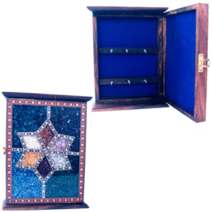 Little India Handmade Antique Wooden Key Holder Gemstone -170