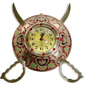 Little India Rajasthani Real Brass Sword Armour Wall Clock -107