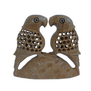 Little India Fine Carved Wood Parrot Pair Handicraft Gift -197