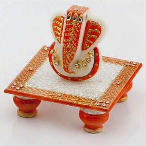 Marvel in Marble - Gold Embossed Lord Ganesh with Chowki - 51