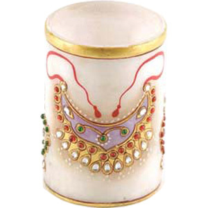Marvel In Marble - Marble 5x5x8 cm Off-White | Handcrafted Hand-Painted Elegant Durable Tumbler