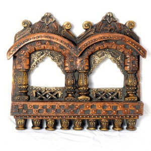 Elegant Handcrafted Dual slot Wooden Jharokha - WUD0906
