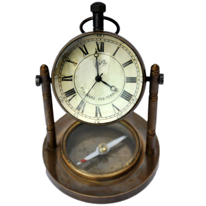 Little India Decorative Clock and Compass Brass Handicraft 105
