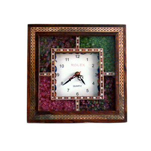 Little India Antique Handcrafted Gemstone Wooden Wall Clock 189