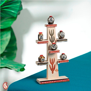 Treestand with Miniature Pots - Wood & Ceramic, 12x8x6 Inches, Beige | Elegant Display, Space Saving, Attractive Decor