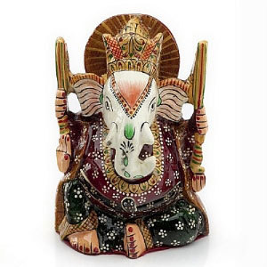 Handpainted Enamelled Metal Lord Ganapati - Metal, Variable Size, Burgundy | Intricate Detail, Decorative, Collectible, Religious Décor