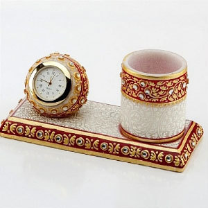 Marvel in Marble - Gold Embossed Pen Stand with Watch - 50