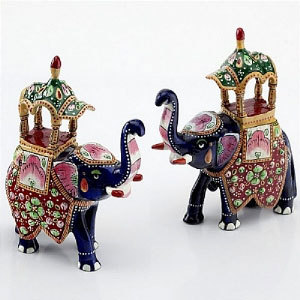 Handpainted Enamelled Metal Ambari Elephant Pair - 05