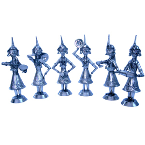 Little India White Metal Rajasthani 6 Dancing Dolls Gift -156