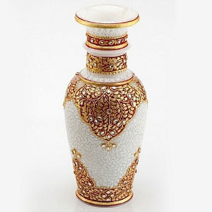 Marvel in Marble - Embossed Gold and Kundan Work Vase - 69
