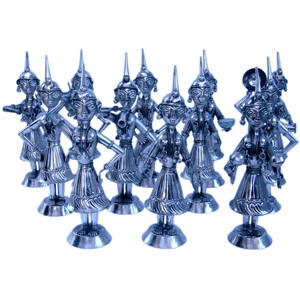 Little India Rajasthani 12 Dancing Dolls Set in White Metal 205