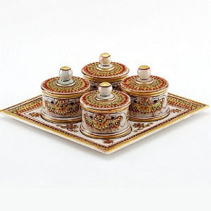 Marvel in Marble - Gold Embossed Utility Tray with Kundan and Meena Work - 80