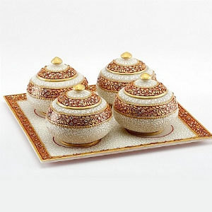 Marvel in Marble - Gold Embossed Big square Tray with large containers - 81