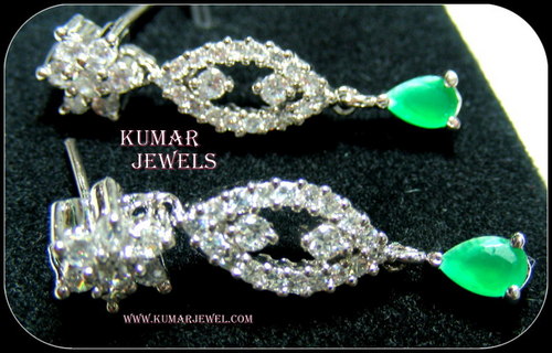 Zarconic Earrings - CZ Silver, 20-25mm, Bottle Green | Elegant Daily Wear, Dangling Design