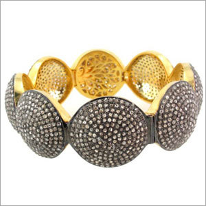 Diamond Pave Bangle Jewelry - 14k Gold & Silver, 75x25 mm, 18.33 cts Diamond, Smooth Fine Finish