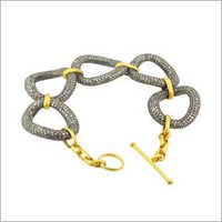 Gold Pave Diamond Silver Link Bracelet