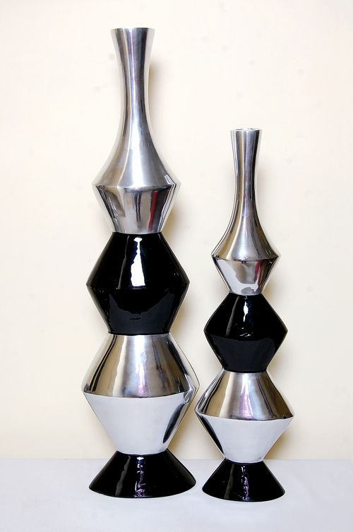 Flower Vase - Aluminum, Varied Sizes, Silver & Black | Elegant Geometric Design, Polished Finish, Durable Stylish Accent