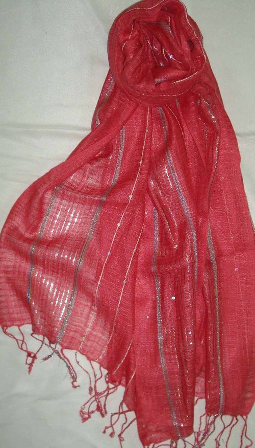 Scarves with Stripes and Silver - Silk 50x180 cm, Red | Stylish, Soft, Durable, Elegant Fringe Finish