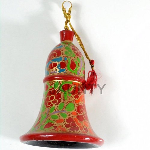 Hanging Bell - Paper Mache, Variable Size, Red | Hand-Painted, Floral Design, Lightweight, Durable, Vibrant Colors, Hanging String