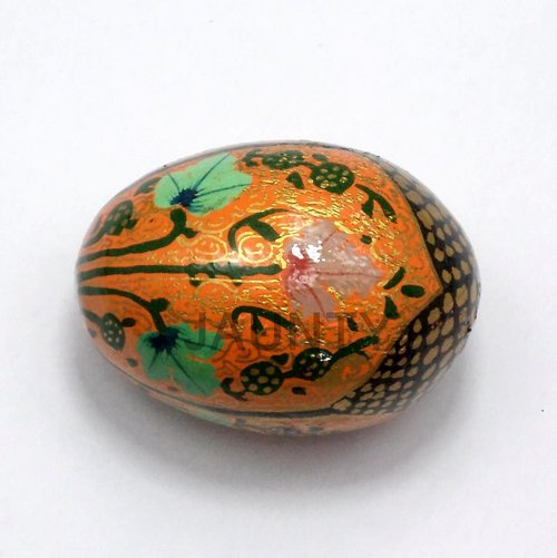 Eggs - Paper Mache, 2x3 Inches, Orange with Floral Design | Handcrafted Decor, Colorful, Intricate Details, Glossy Finish, Collectible