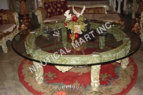 VINTAGE SINGLE ROUNDED GLASS TABLE 