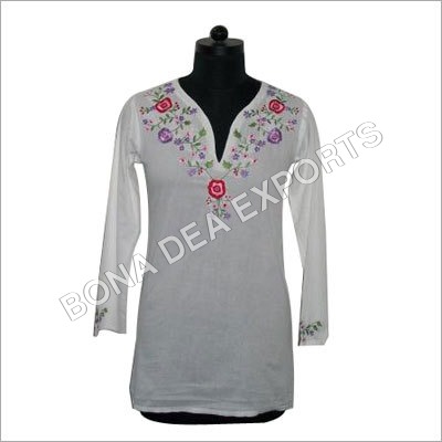 Long Sleeve Tunic - Cotton Fabric , White Color, Printed Pattern, Casual Dress Type, Skin Friendly & Durable Design