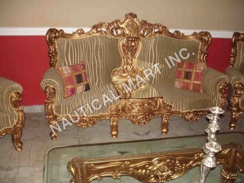 VINTAGE SET OF THREE SOFA WITH WOOD AND GLASS