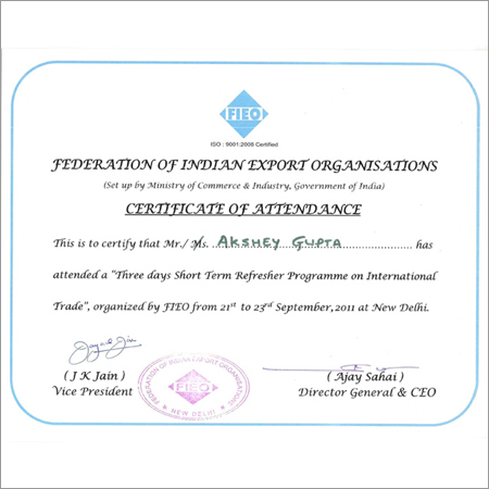 Certificate By Indian Bazaars Abroad