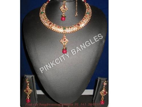 Polki Set - Gold 16-18 Inch Necklace, Polki Stones, Stud Earrings | Elegant Design, Prong Setting, Durable Finish