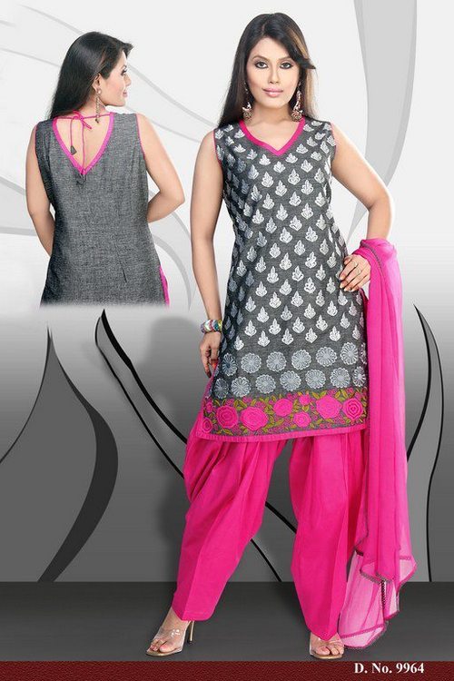 COTTON PATILYA - Cotton, Gray, Printed | Embroidered, Soft, Stylish, Comfortable Salwar Suit
