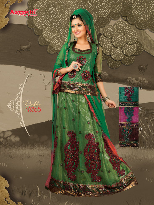 Sizzling Work Lehenga Choli - Net Fabric, 40 Inch Lehenga, Green, Hand Embroidered | Elegant Design, Comfortable Fit, Customizable, Flawless Finish