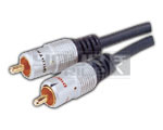 2 RCA Plug to 2 RCA Plug Cord (Tip Gold Plated) - PVC 15 Meters Black, Copper Conductor, Gold-Plated Tips, Color-Coded Audio Transmission