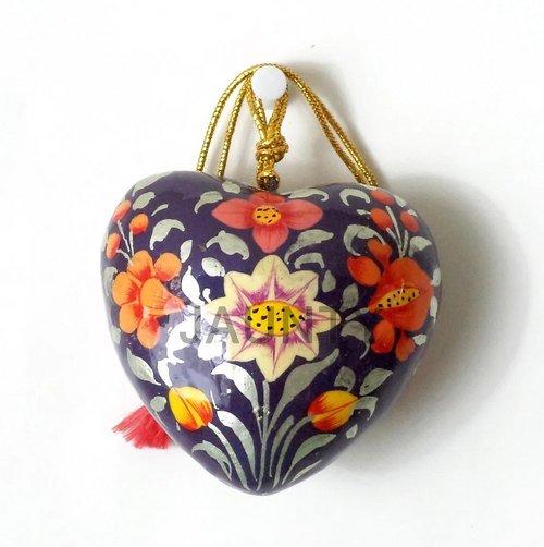 Hanging Heart - Paper Mache, Varied Sizes, Purple | Hand-Painted, Handcrafted, Lightweight, Gold String