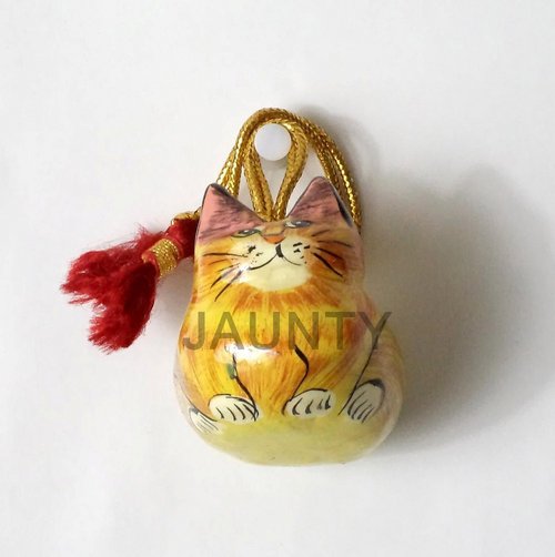 Christmas Hanging - Paper Mache 3x2x1 inches, Orange Cat | Handcrafted, Durable, Festive Decoration, Jute String