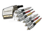 SCART Plug 21 Pin to 6 RCA Plug Cord 1.5 Meters - Metal PVC Silver, High Shielding Noise Reduction, VHS Video Connectivity
