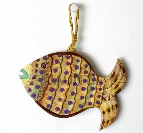 Christmas Hanging - Paper Mache 5x4 Inches Gold, Fish Design | Handcrafted, Lightweight, Durable