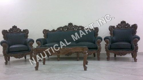 VINTAGE WOODEN SET OF SOFA AND TABLE 