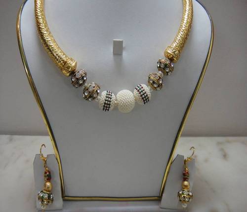 Bead Necklace Set - Beaded Necklaces Made with Metal Beads, 6-8 mm Gold Tone, 16-18 Inches Long, Features Matching Stud Earrings, Durable & Elegant Design, Stylish Accessory
