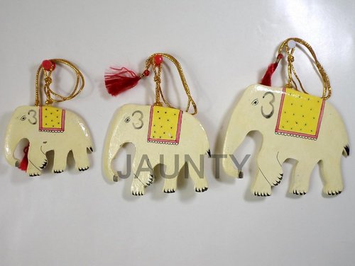 Elephant Hanging Set - Paper Mache, Varying Sizes, Off-White | Handcrafted, Decorative, Lightweight, Set of Three