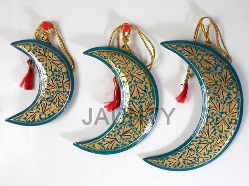 Moon Hanging Set - Paper Mache, Various Sizes, Teal | Handcrafted, Colorful, Lightweight, Easy Hanging