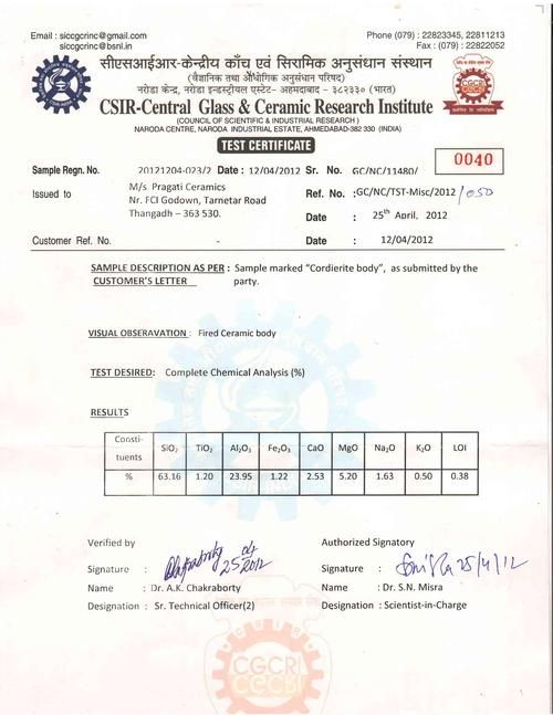 CGCRI test cert of red pipe