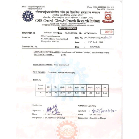 CGCRI Test Certificate of White Pipe