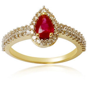 Halo Style Pear Cut Ruby Diamond Daily Wear Ring Gender: Women's