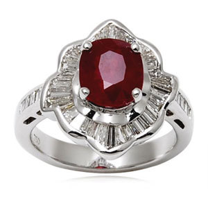 Natural Indian Ruby Ring - 18K White Gold, 6.270g with 2.62cts Genuine Round Ruby and 0.89cts VS Diamonds, Customizable Size 15mm - Perfect for Engagements and Parties