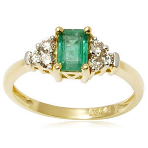 Octagon Cut Zambian Emerald and Diamond Ring